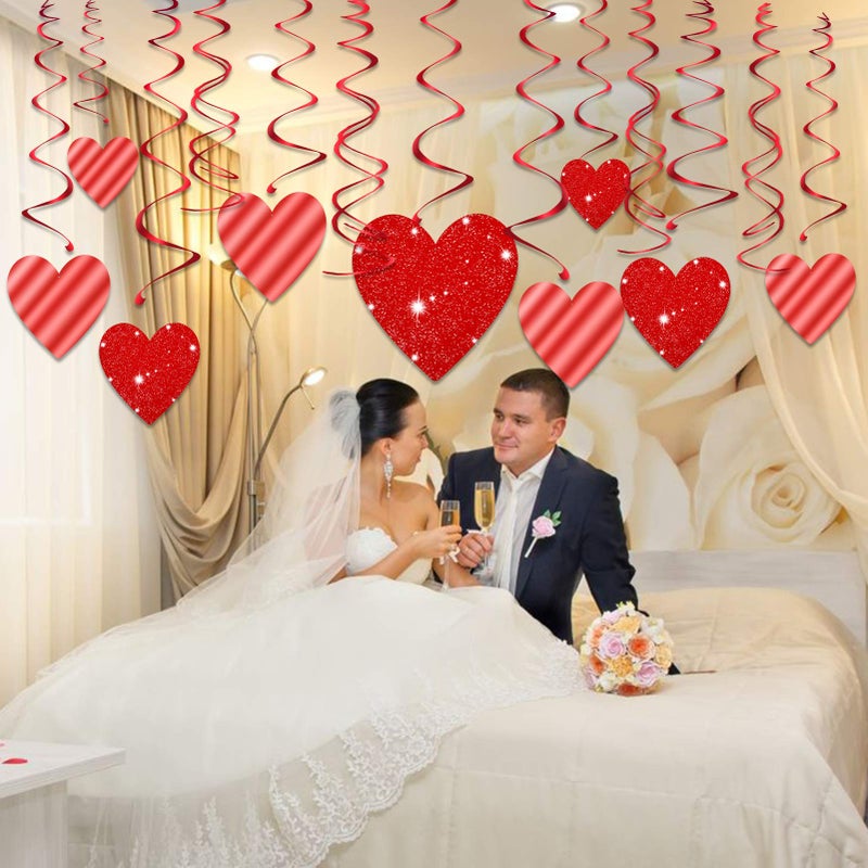 Konsait 30pcs Valentine's Day Glitter Heart Hanging Swirl Decoration Valentine's Day Swirls Garland Red Hanging Ceiling Decor for Valentines Wedding Bridal Shower Engagement Party Favor Supplies Decor - Image 3