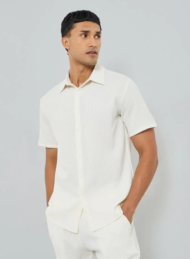 Take Two Men Textured Spread Collar Shirt and Pants Co-Ords