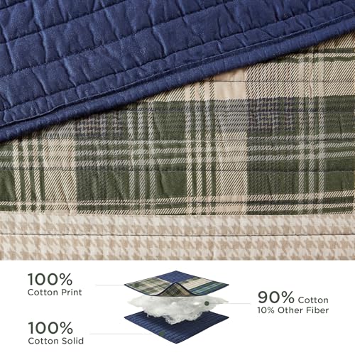 Woolrich John Rich & Bros. WOOLRICH Spruce Hill Reversible Quilt Set - Cottage Styling Reversed to Solid Color, All Season Lightweight Coverlet, Cozy Bedding Layer, Matching Shams, Oversized King/Cal King, Stripes Green 3 Piece - Image 3