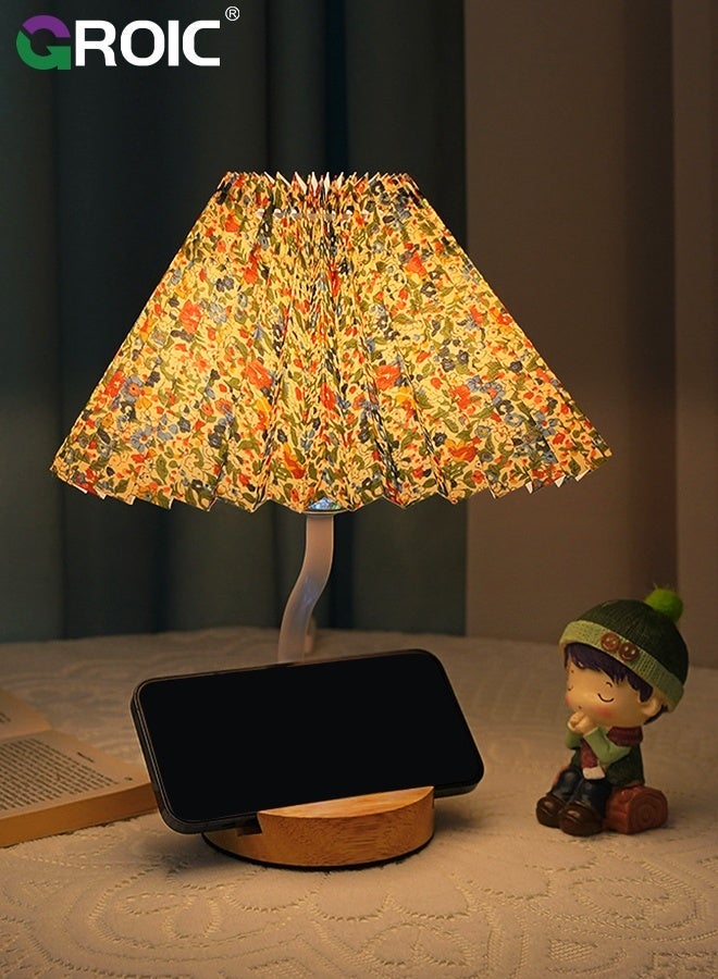 Bedside Touch Lamp with USB Ports, Modern 3 Way Dimmable Small Lamp with Flower Fabric Shade, Nightstand Lamp for Living Room, Bedroom, Kids' Room Decoration - Image 1