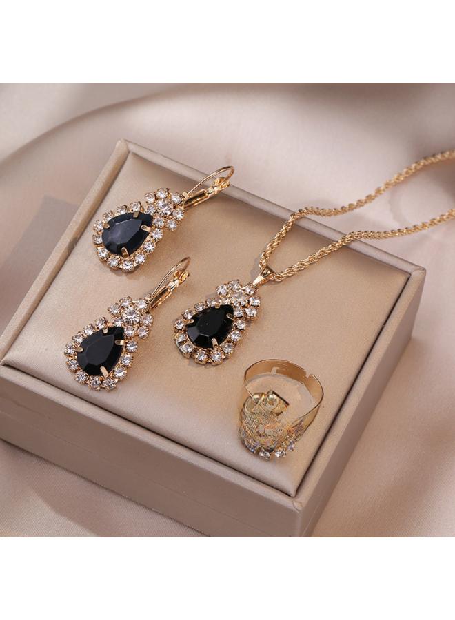 Necklace Female Net Red Emerald Zircon Niche Earrings Pendant High Sense Suit Titanium Steel Clavicle Chain 