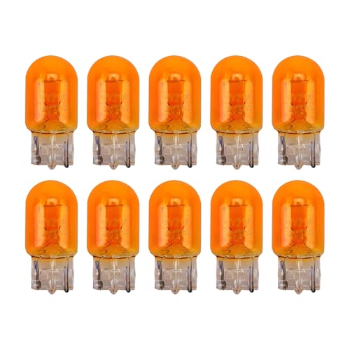 Hugwits 10 PCS T20 Halogen Bulbs 12V21W 7440 Single Filament UltraBright Turn Signal Tail Light Back Up Reverse Lights Replacement Universal for Cars Trucks SUVs Amber Monofilament - Image 1