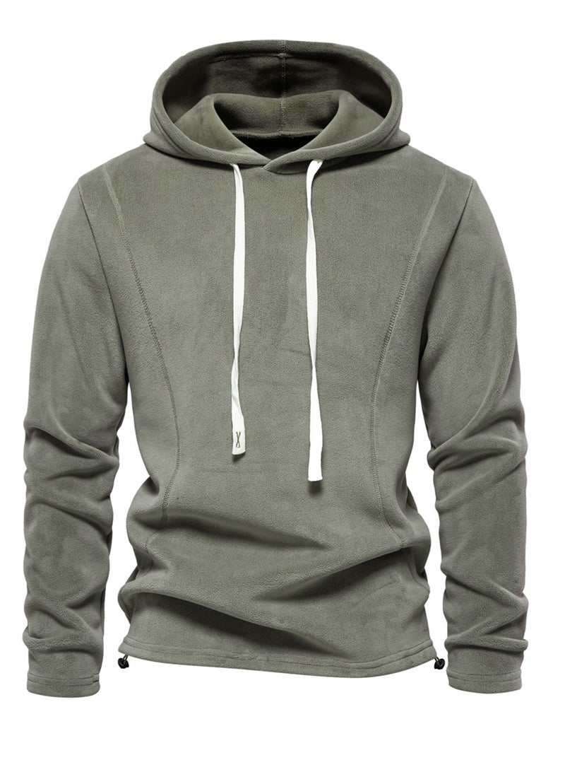 Loquat Men's Autumn And Winter Standing Collar Long Sleeved Hoodie Fleece Top  Olive Green  - Image 1