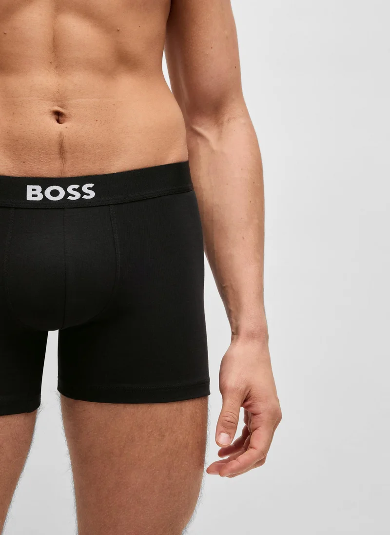 BOSS Three-pack of logo-waistband boxer briefs in stretch cotton