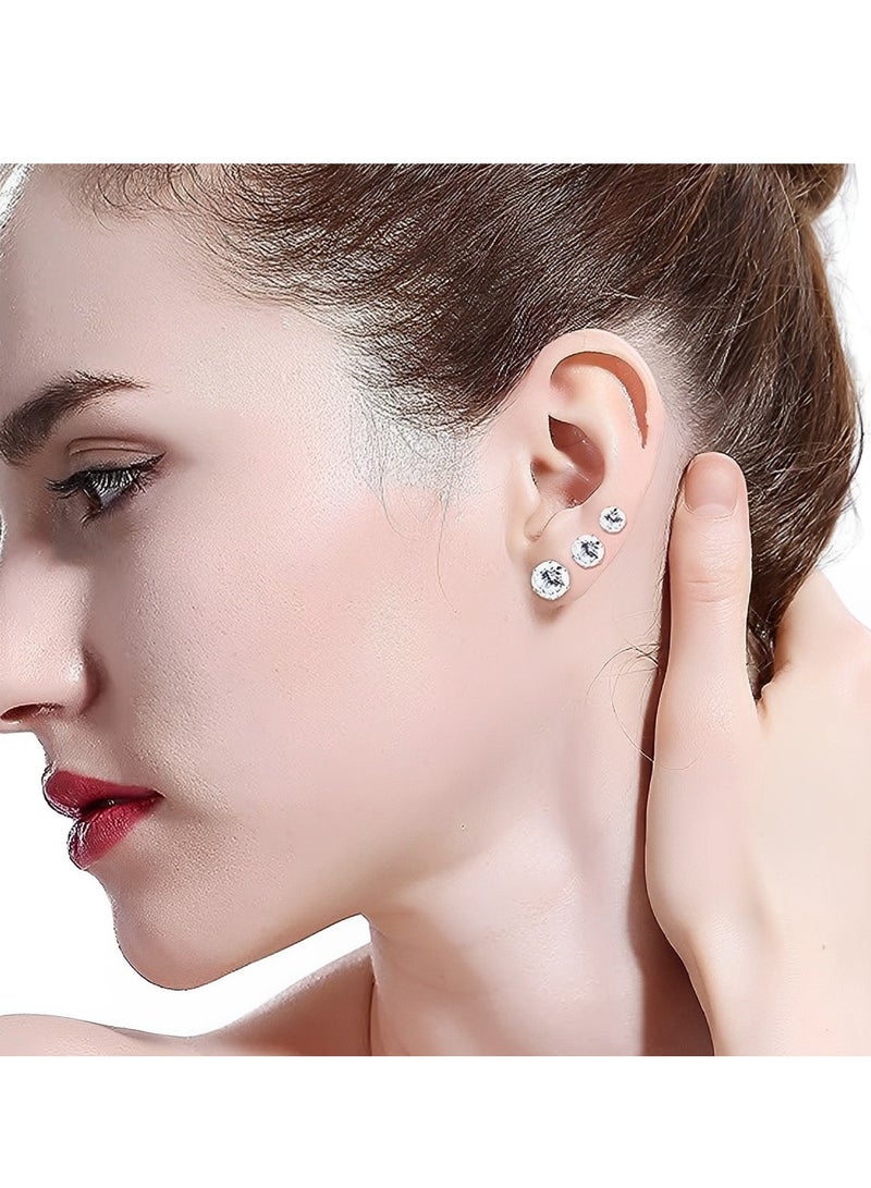 سنسيب مجموعة من 5 أزواج من الأقراط المرصعة، أقراط مكعبة الزركونيوم 316L مضادة للحساسية من الفولاذ المقاوم للصدأ أقراط CZ 3-8 مم (لون فولاذي) - Image 4