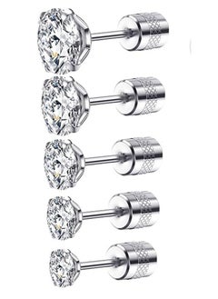 SYNSYB 5 PCS Stud Earrings Set, Hypoallergenic Cubic Zirconia 316L Earrings Stainless Steel CZ Earrings 3-8mm (Steel color)  - Image 1