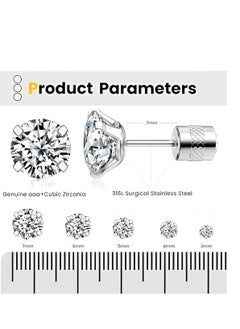 SYNSYB 5 PCS Stud Earrings Set, Hypoallergenic Cubic Zirconia 316L Earrings Stainless Steel CZ Earrings 3-8mm (Steel color)  - Image 5
