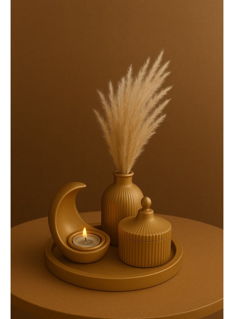 5-Piece Resin Home Décor Set – Vase, Crescent Candle Holder, Lidded Jar, Display Tray - Image 1