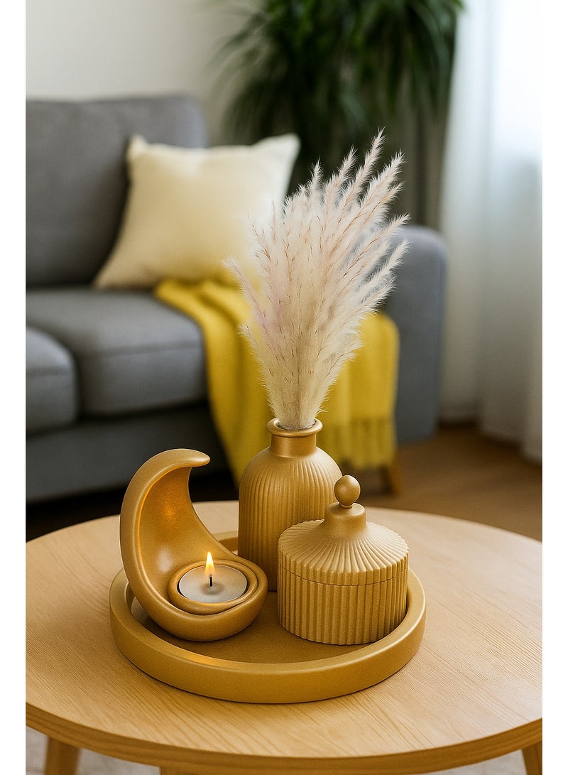 5-Piece Resin Home Décor Set – Vase, Crescent Candle Holder, Lidded Jar, Display Tray - Image 2