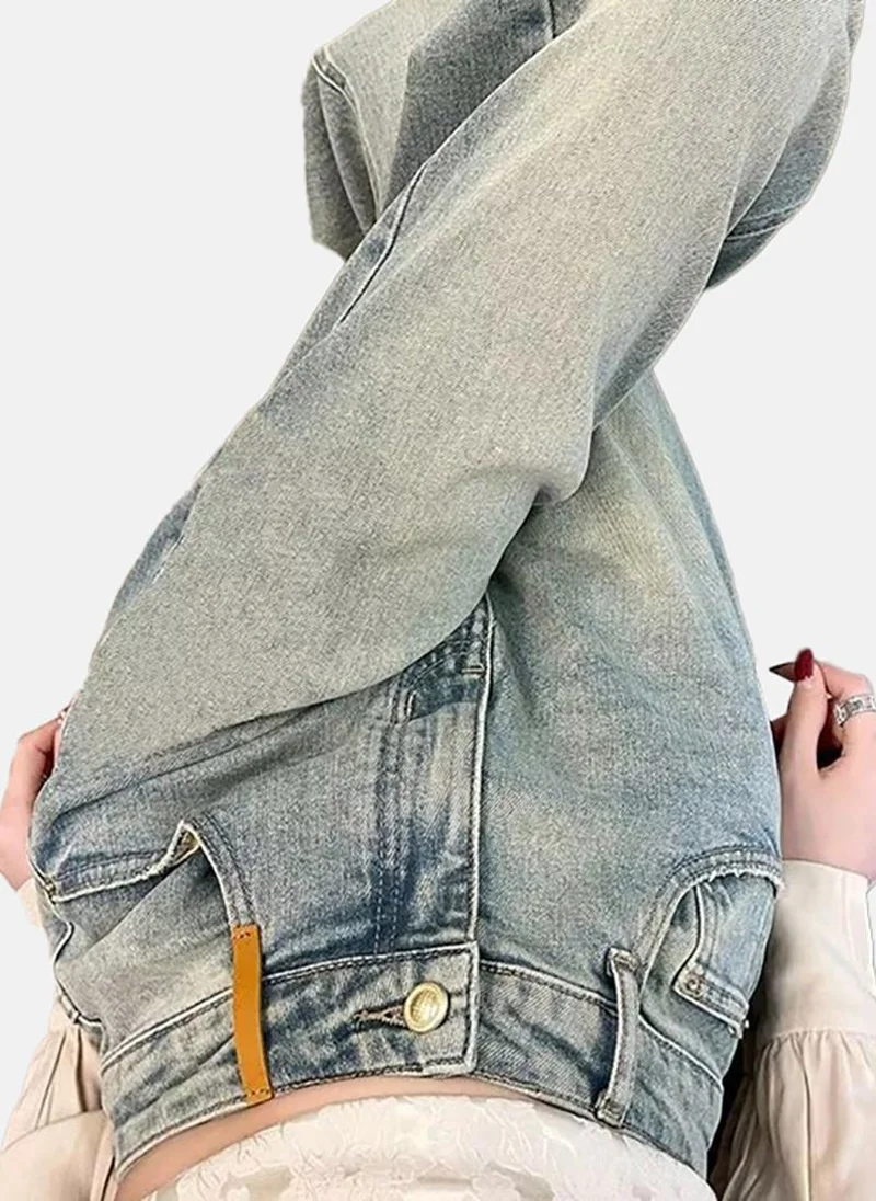 YUNIQEE Blue Solid Mid Rise Relaxed Fit Jeans