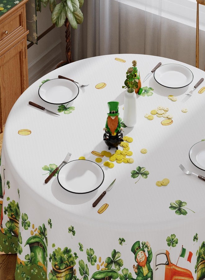 Siilues St Patricks Day Round Tablecloth 60x60 Inch, Washable Green Shamrock Lucky St Patricks Tablecloth Spring Waterproof Scalloped Edge Table Cloth Home Party Picnic Table Decorations - Image 3