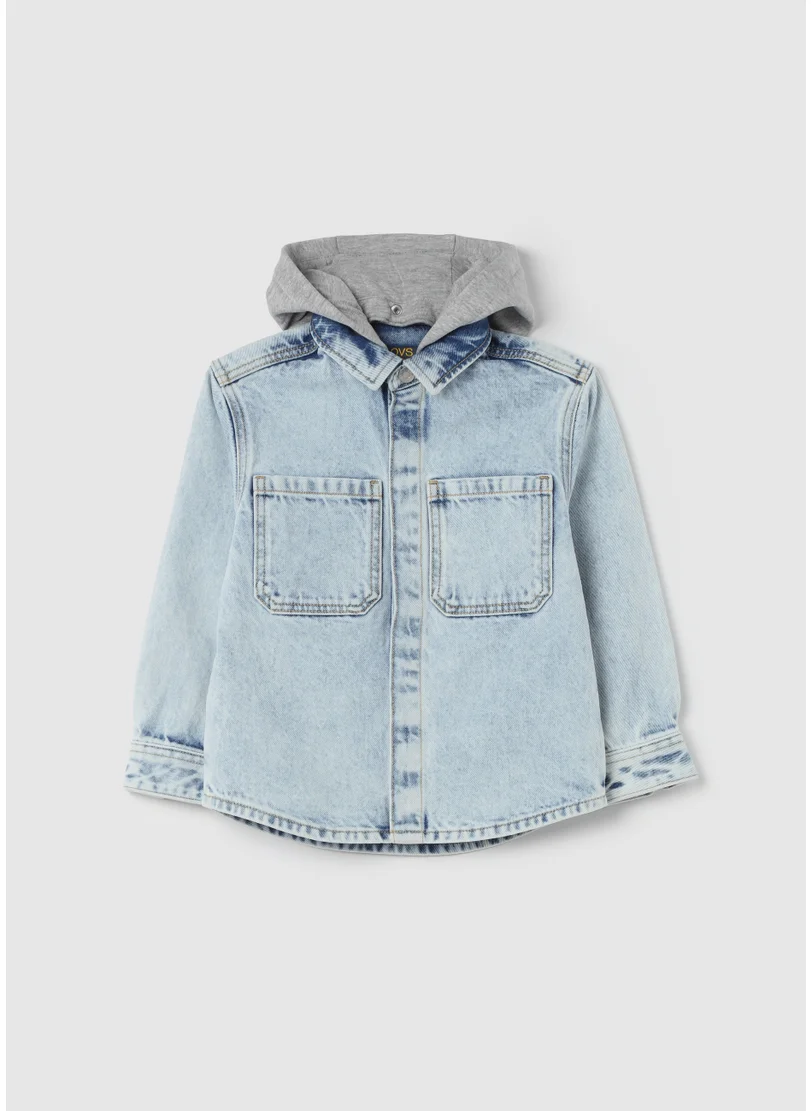 او في اس Denim shirt with fleece hood