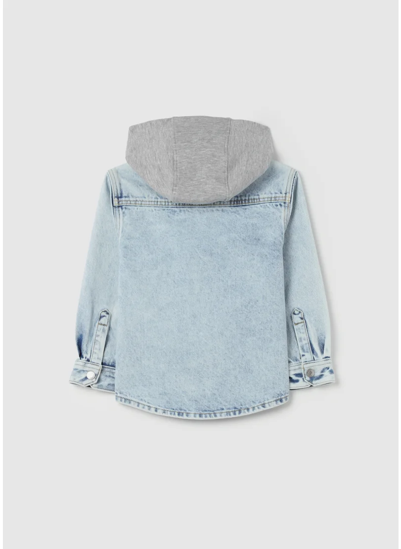او في اس Denim shirt with fleece hood