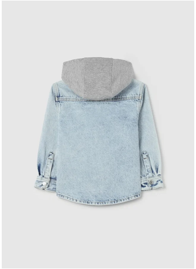 او في اس Denim shirt with fleece hood