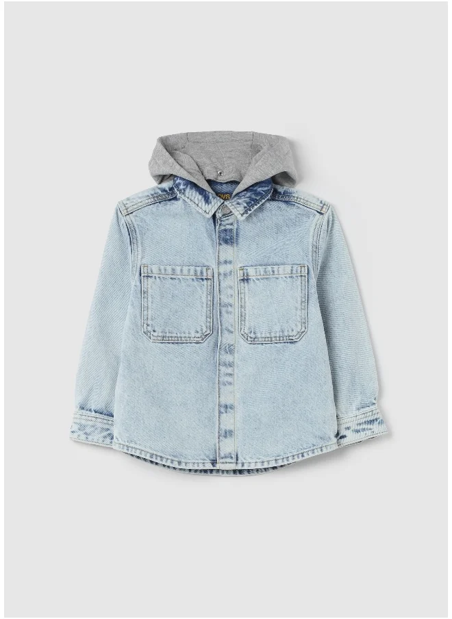 او في اس Denim shirt with fleece hood
