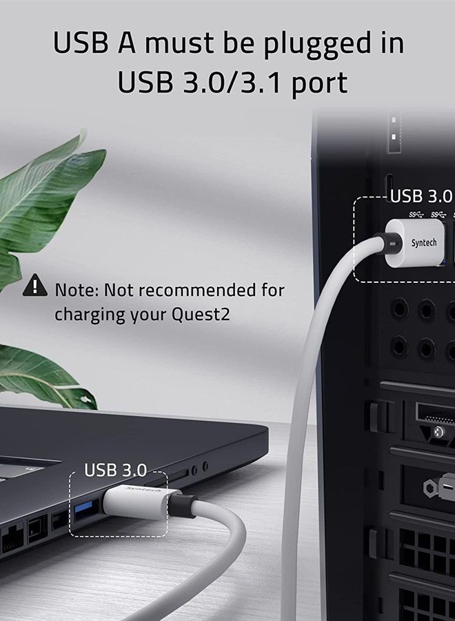كابل رابط 10 قدم متوافق مع ملحقات Quest2 و PC/Steam VR، نقل بيانات عالي السرعة، كابل USB 3.0 إلى USB C لسماعة VR و PC للألعاب