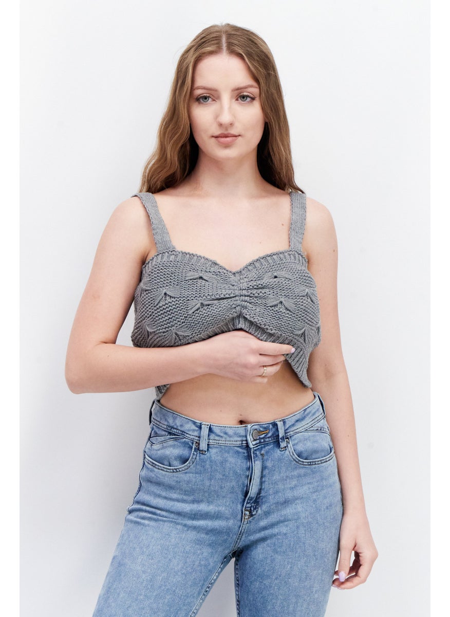 SkyLar Rose Women Sweetheart Neck Sleeveless Crochet Top, Grey  - Image 1