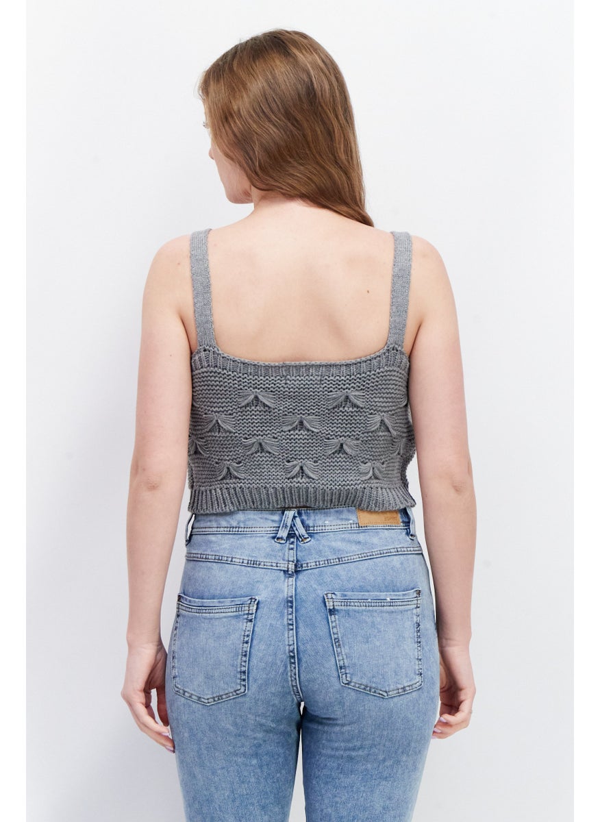 SkyLar Rose Women Sweetheart Neck Sleeveless Crochet Top, Grey  - Image 3
