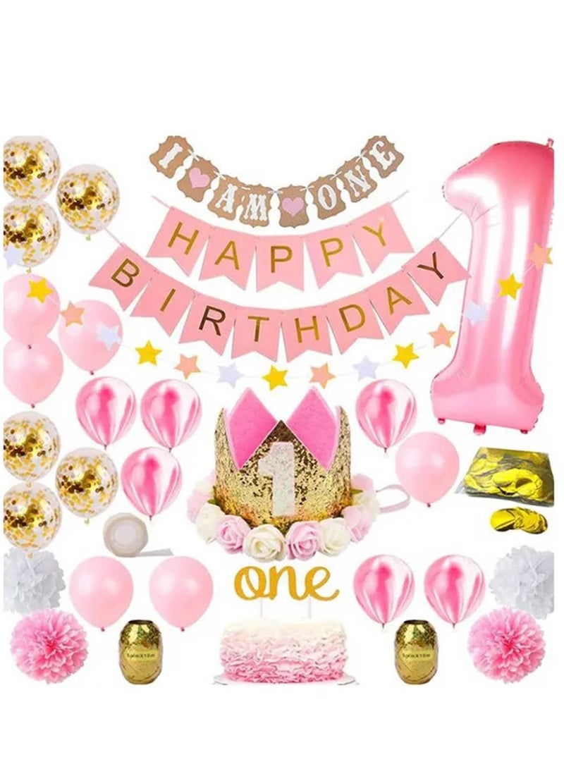 Brain Giggles Baby Girl First Birthday Decoration Kit 32pcs - Image 1