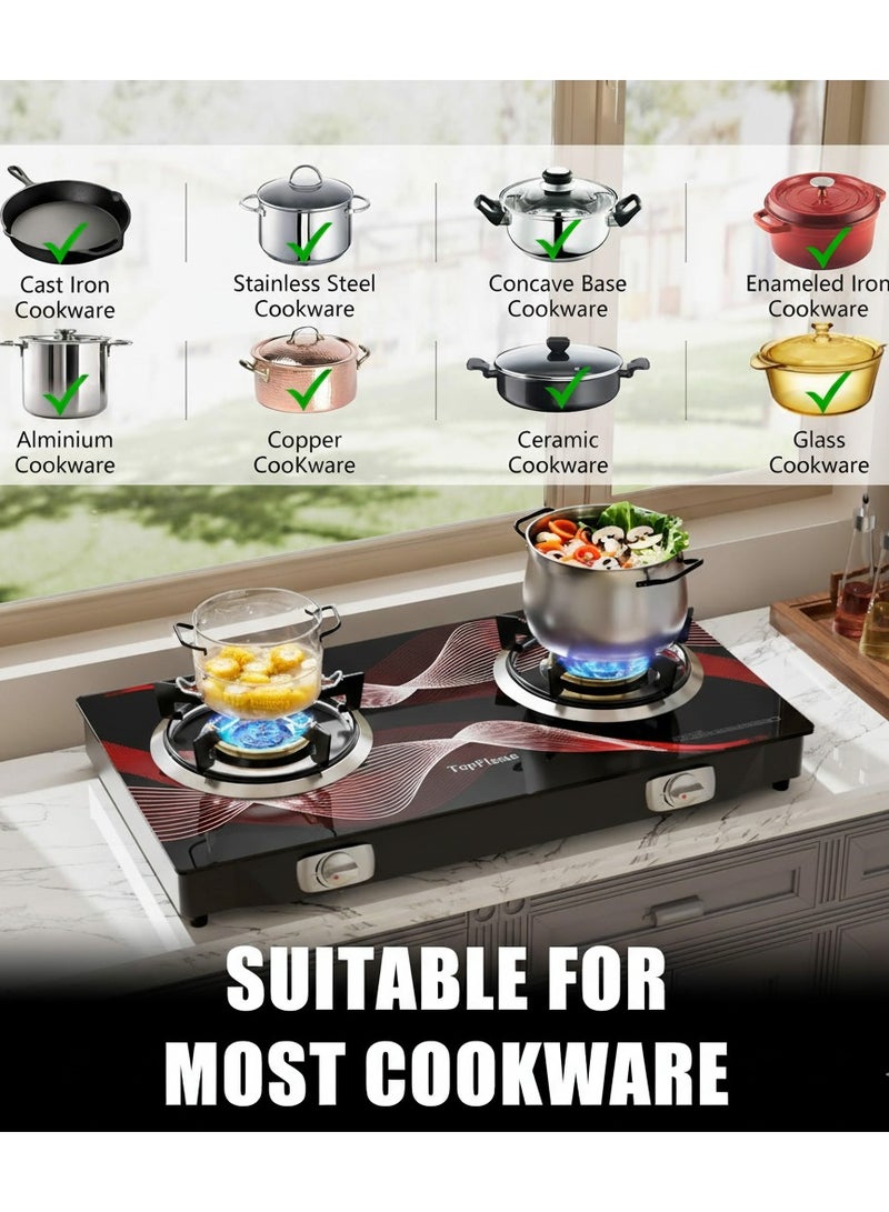 Winning Star 2 Burner Propane Gas Stove, High-Efficiency Tempered Glass Auto-Ignition Gas Burner Stove, Cooktop Burners for Camping BBQ Patio - Image 2