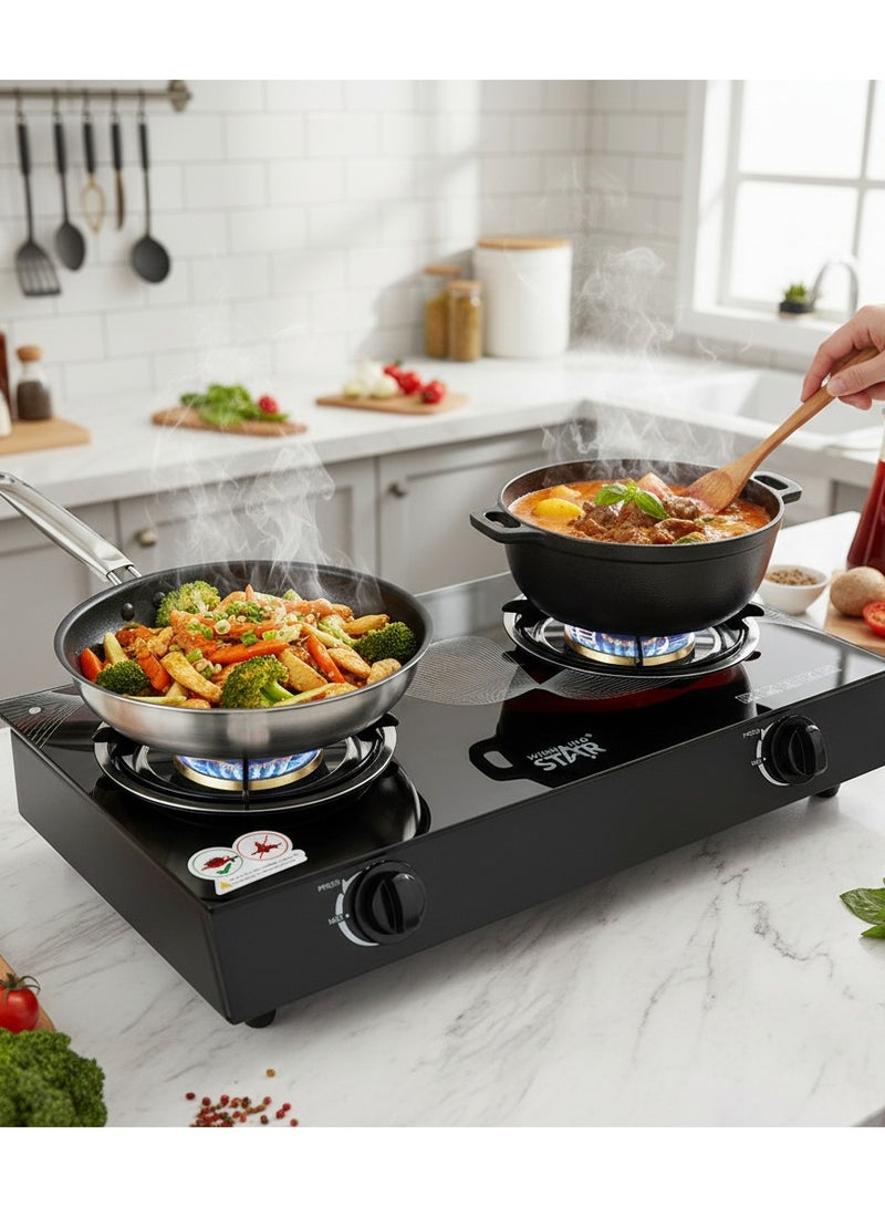 Winning Star 2 Burner Propane Gas Stove, High-Efficiency Tempered Glass Auto-Ignition Gas Burner Stove, Cooktop Burners for Camping BBQ Patio - Image 3
