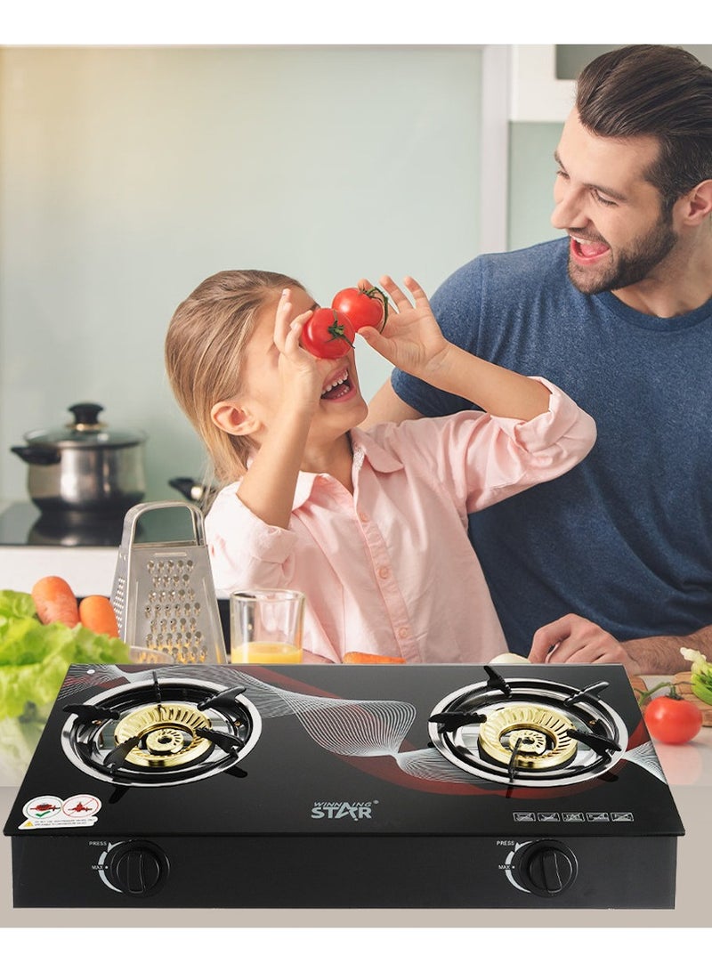 Winning Star 2 Burner Propane Gas Stove, High-Efficiency Tempered Glass Auto-Ignition Gas Burner Stove, Cooktop Burners for Camping BBQ Patio - Image 5