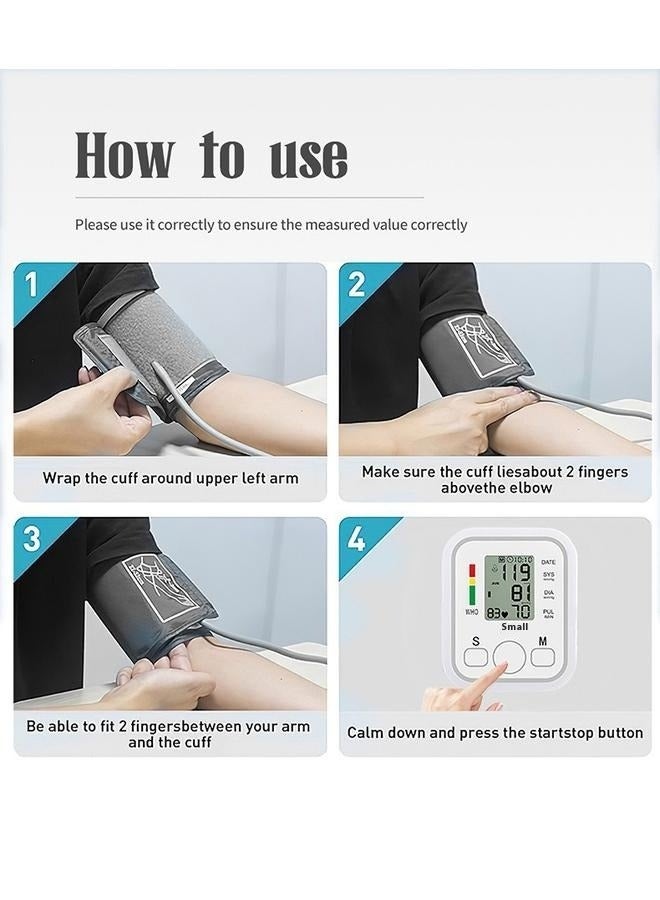 جهاز قياس ضغط الدم الإلكتروني، جهاز قياس ضغط الدم الجديد للذراع العلوي للاستخدام المنزلي، سوار قياس ضغط الدم، أبيض - Image 4