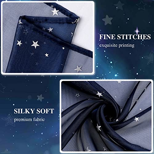 WUBODTI Navy Blue Star Curtains for Boys Room Nursery Living Room 2 Panels, Cute Silver Star Voile Semi Sheer Curtain Drapes Rod Pocket Light Filtering Kids Window Treatments,39 x 79 inch - Image 5