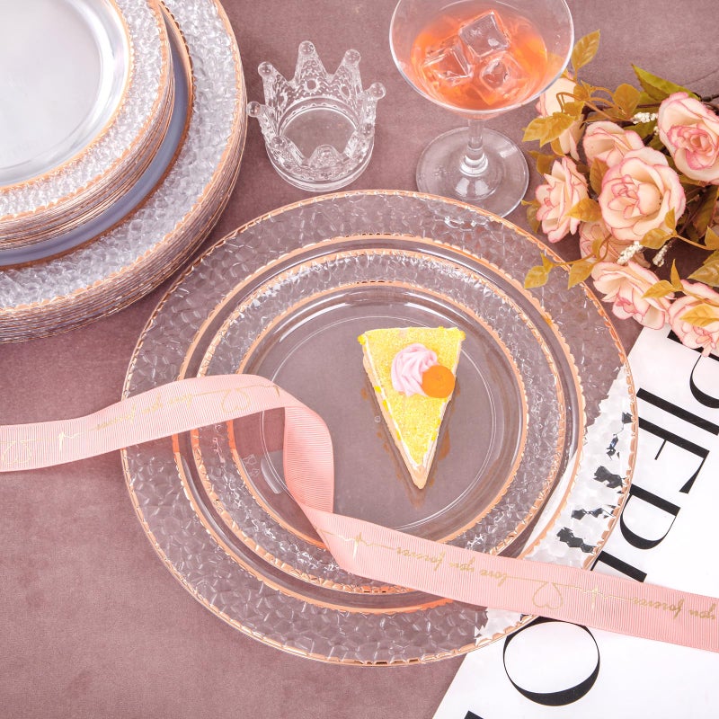 Joyido 102PCS Rose Gold Plastic Plates - Clear Rose Gold Disposable Plates Include 51PCS 7.5inch Dessert Plates 51PCS 10.25inch Dinner Plates Perfect for Weddings & Parties & Valentine's Day - Image 3