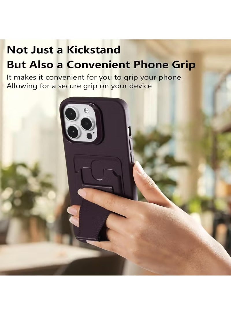 MIGOFAST Leather Card Holder Case Compatible with iPhone 15 Pro Max 6.7 inch Shockproof Leather Back Card Storage Plus Phone Stand - Image 3