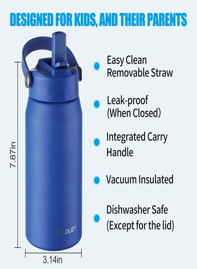 OLDLEY kids Water Bottle - 18oz Insulated Stainless Steel - Wide Straw Lid, Non Spill, Leakproof, Kids Water Bottle for School,Blue - Image 3