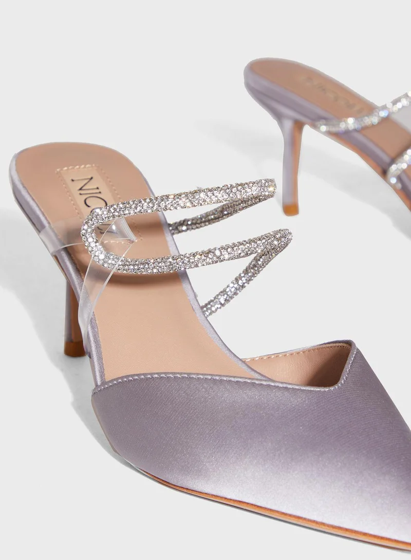 Nicoli Glitter Strap Mid Heel Sandals