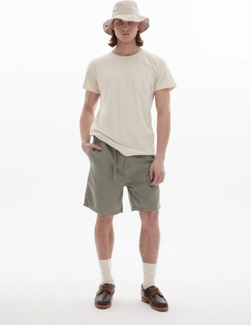 Men's Basic Zero Collar Short Sleeve Regular Beige T-shirt