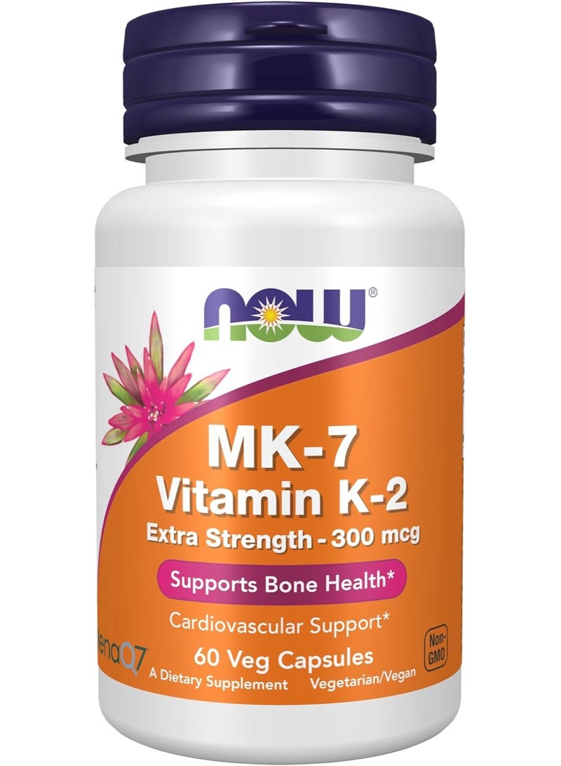 now MK-7 Vitamin K-2, Extra Strength, 300 mcg, 60 Veg Capsules - Image 1