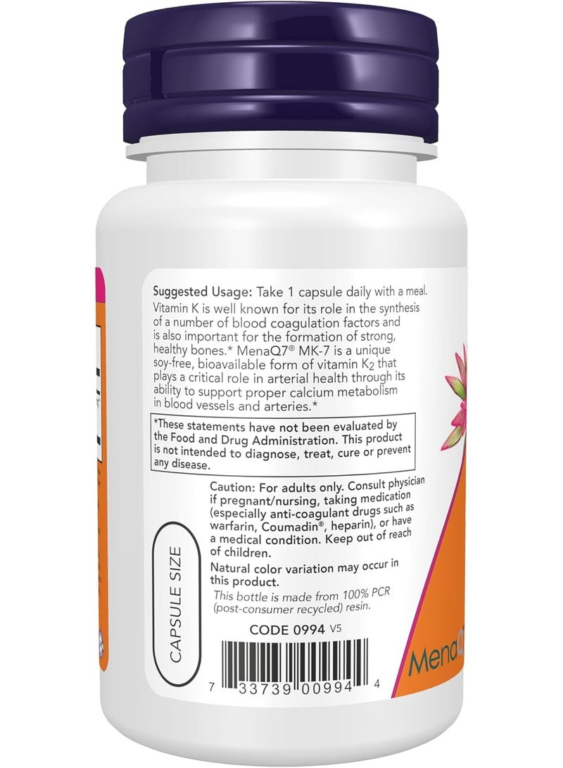 now MK-7 Vitamin K-2, Extra Strength, 300 mcg, 60 Veg Capsules - Image 3