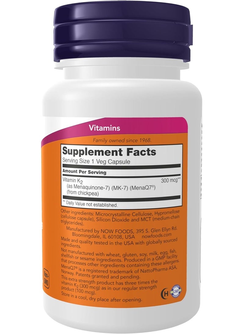 now MK-7 Vitamin K-2, Extra Strength, 300 mcg, 60 Veg Capsules - Image 2