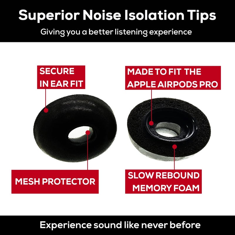 SONICFOAM Memory Foam Earbud Tips - Premium Noise Isolation, Replacement Foam Ear Tips, 10 Pack for Airpods Pro (SFAIR Medium, Black) - Image 4