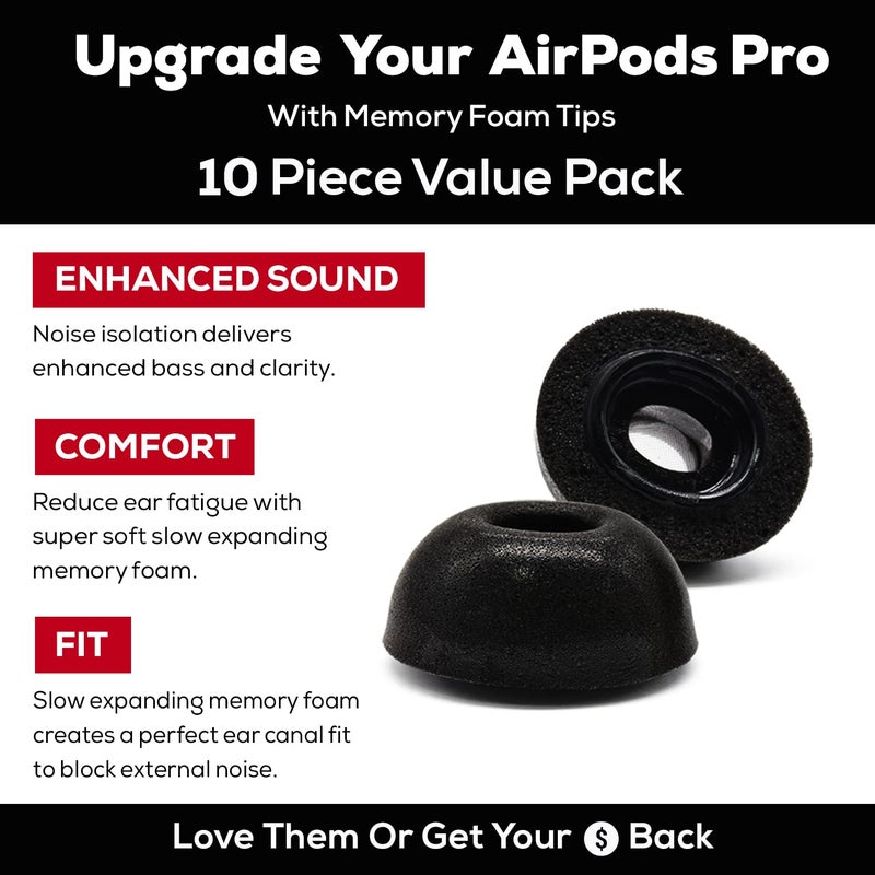 SONICFOAM Memory Foam Earbud Tips - Premium Noise Isolation, Replacement Foam Ear Tips, 10 Pack for Airpods Pro (SFAIR Medium, Black) - Image 2