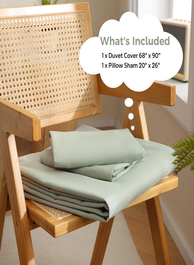 JSD Sage Green Duvet Cover Set Twin Size, 2 Piece Microfiber Kids Duvet Cover with Pillow Sham, Zipper Closure, Comforter Not Included - Image 2