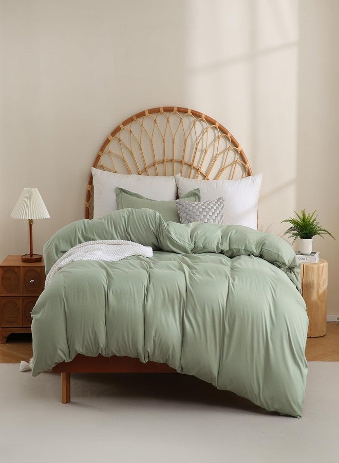 JSD Sage Green Duvet Cover Set Twin Size, 2 Piece Microfiber Kids Duvet Cover with Pillow Sham, Zipper Closure, Comforter Not Included - Image 1