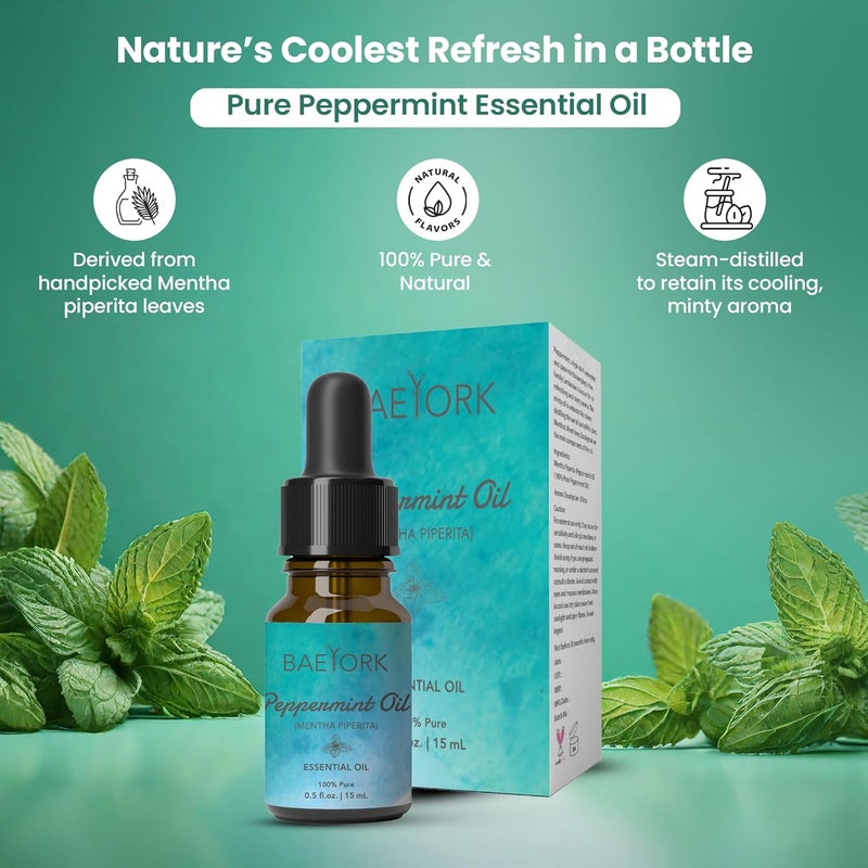 بايورك زيت النعناع العطري 15 مل (0.5 أونصة سائلة) – 100% زيت طبيعي نقي للمرذاذ، خلطات DIY، العناية بالبشرة والشعر، نباتي وخالٍ من القسوة - Image 2