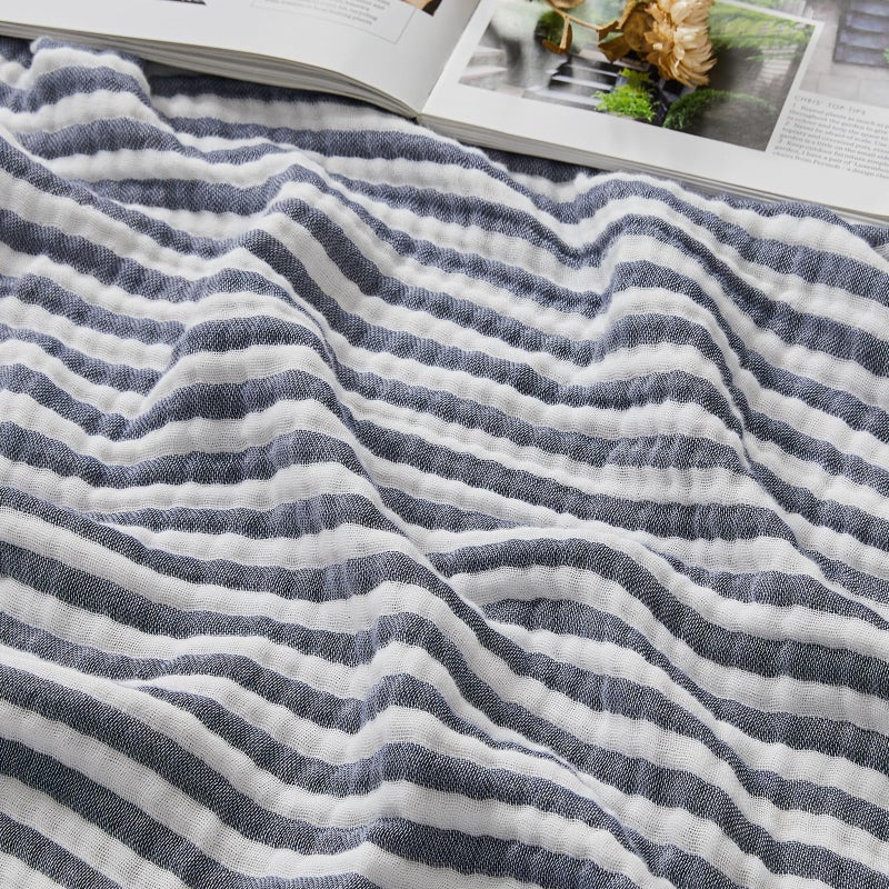 EMME Cotton Muslin Large Throw Blanket Couch Breathable Gauze Soft Lightweight Bed Blankets Adults (Striped Navy, 50"x70") - Image 1