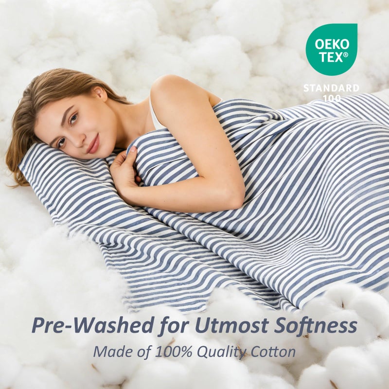 EMME Cotton Muslin Large Throw Blanket Couch Breathable Gauze Soft Lightweight Bed Blankets Adults (Striped Navy, 50"x70") - Image 3