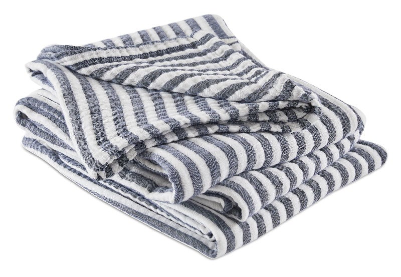 EMME Cotton Muslin Large Throw Blanket Couch Breathable Gauze Soft Lightweight Bed Blankets Adults (Striped Navy, 50"x70") - Image 2