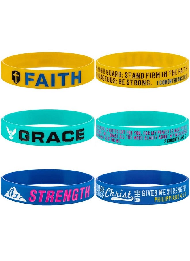 Sainstone - 6Pack Inspirational Bible Verses Silicone Bracelets Faith Grace Strength Religious Motivational Rubber Wristband Christian Gifts For Men Women Teens Party Favors (Unisex) - Image 1