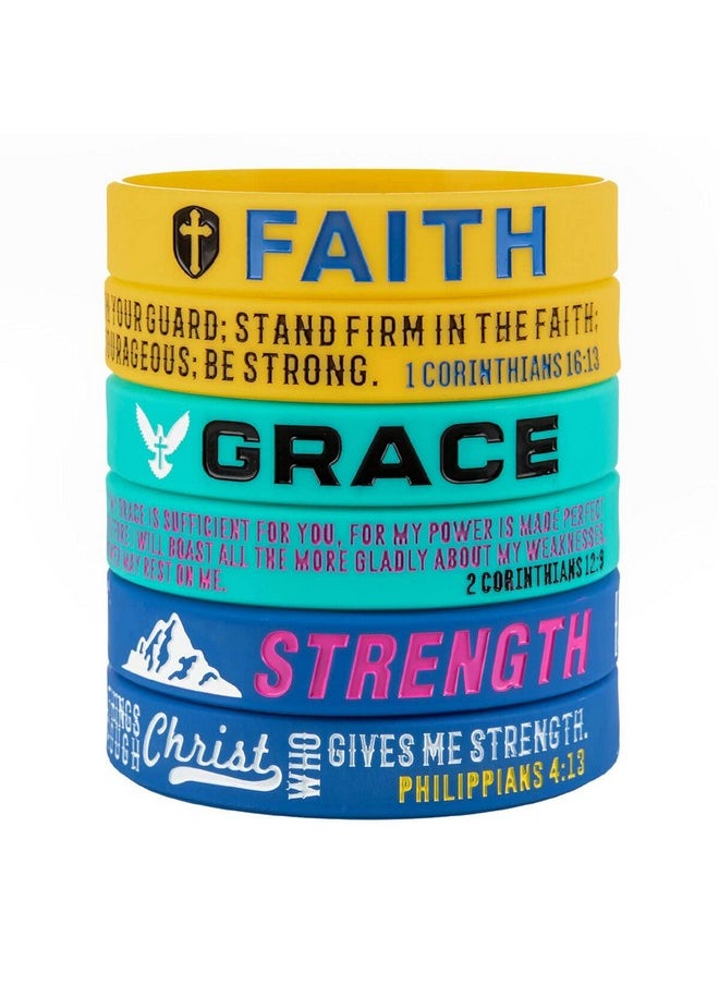 Sainstone - 6Pack Inspirational Bible Verses Silicone Bracelets Faith Grace Strength Religious Motivational Rubber Wristband Christian Gifts For Men Women Teens Party Favors (Unisex) - Image 1