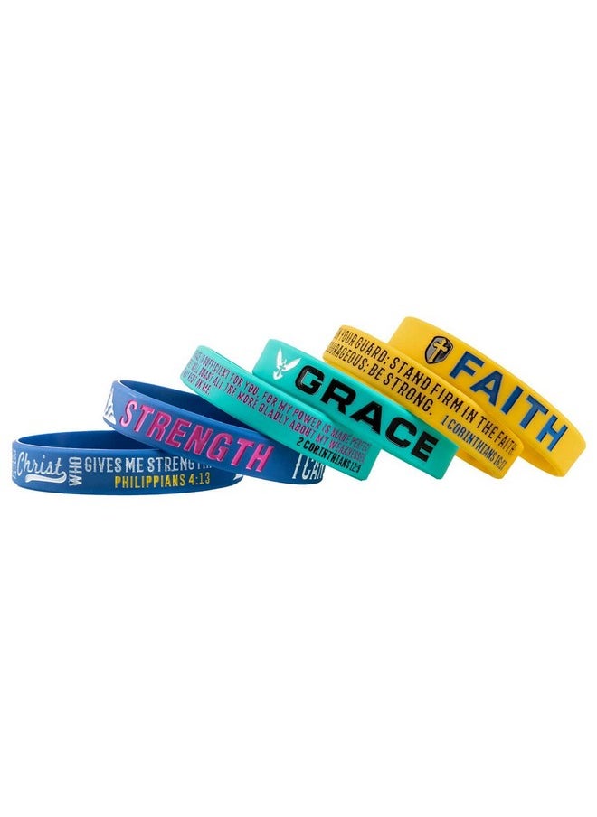 Sainstone - 6Pack Inspirational Bible Verses Silicone Bracelets Faith Grace Strength Religious Motivational Rubber Wristband Christian Gifts For Men Women Teens Party Favors (Unisex) - Image 1
