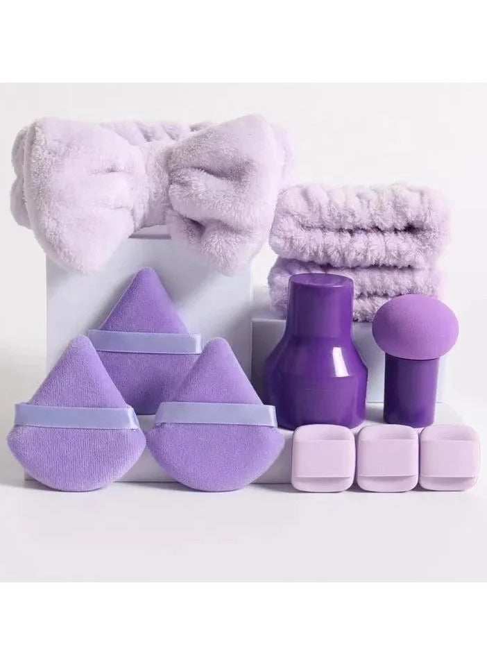 Generic 15-Piece Spa Headband and Wristband Clean Set, Includes Makeup Sponges and Face Triangle Powder Puff Skincare Beauty Blender for Washing Face,Women Gift Set(Purple) - Image 5