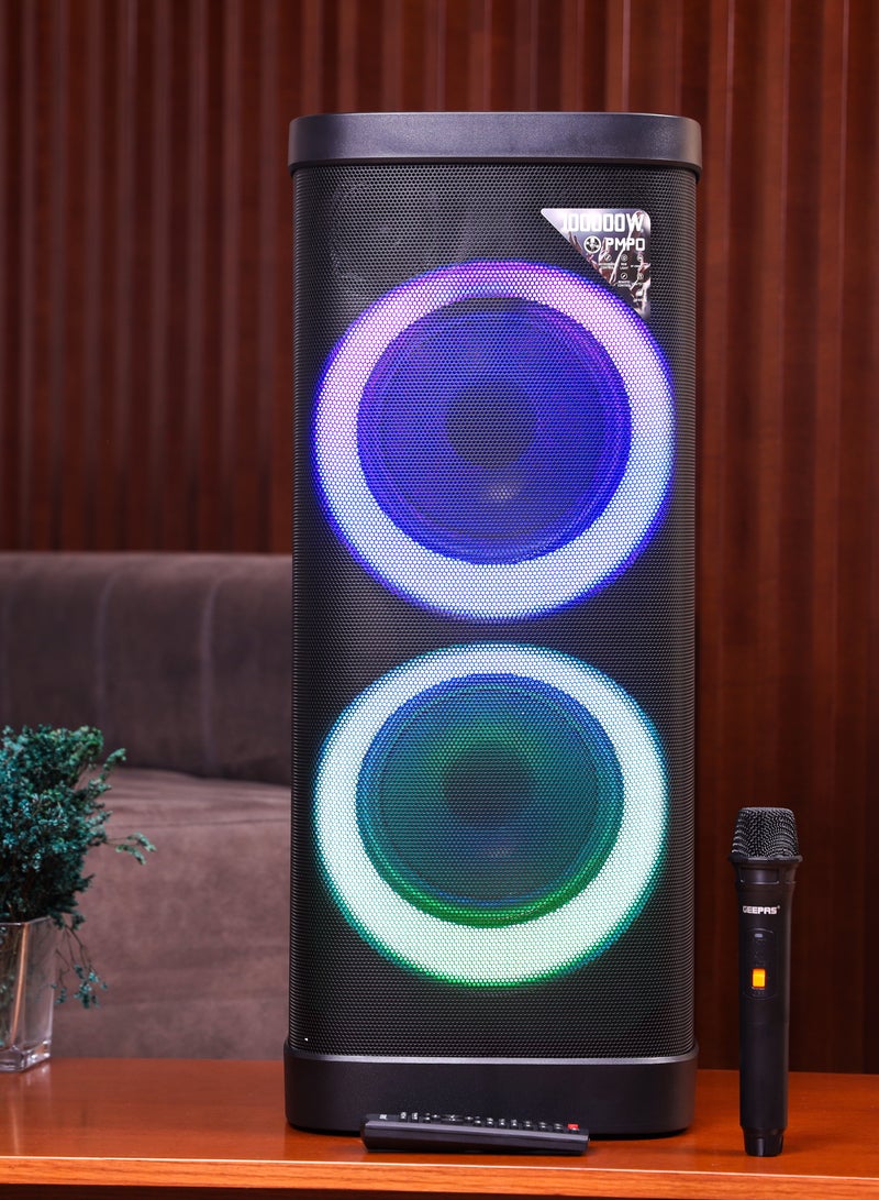 GEEPAS Rechargeable Professional Speaker|  RGB Light, USB Input, TF, TWS, FM Radio, UHF Microphone, Bluetooth| 100000W PMPO Speakers Unit, with Remote Control | Perfect for Parties, Events, Home Entertainment| 2 Years Warranty GMS11191N - Image 2