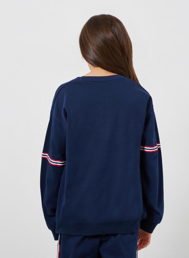 Styli Teens Navy Blue Boston Print Cotton Sweatshirt - Image 5